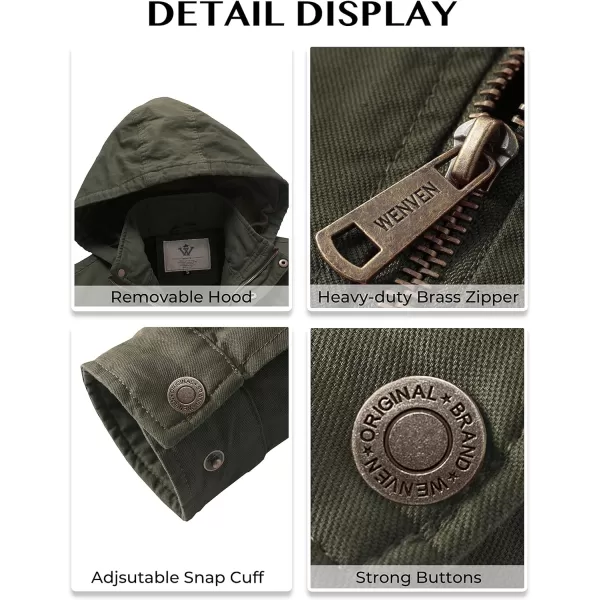 WenVen Mens Casual Canvas Cotton Jacket Hooded Military Utility JacketMilitary Green