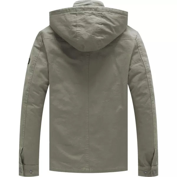 WenVen Mens Casual Canvas Cotton Jacket Hooded Military Utility JacketOlive