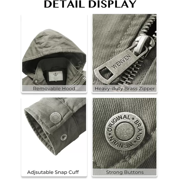WenVen Mens Casual Canvas Cotton Jacket Hooded Military Utility JacketOlive