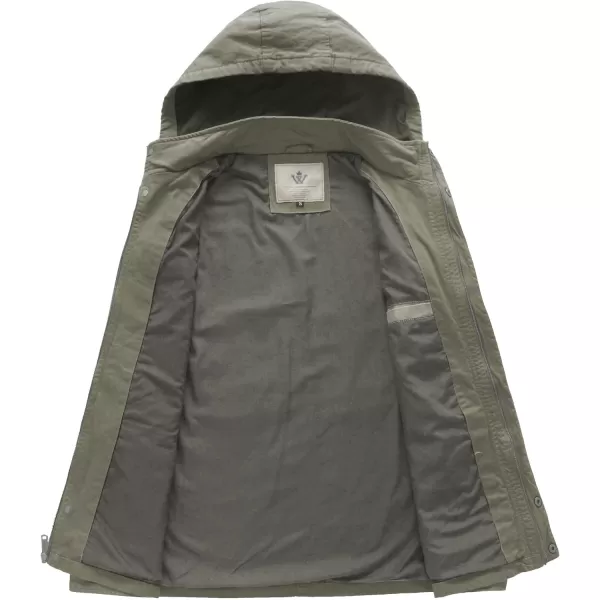 WenVen Mens Casual Canvas Cotton Jacket Hooded Military Utility JacketOlive