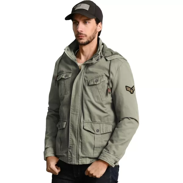 WenVen Mens Casual Canvas Cotton Jacket Hooded Military Utility JacketOlive