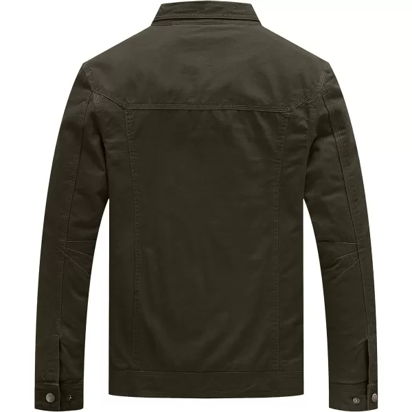 WenVen Mens Casual Canvas Cotton Jacket Lightweight Military Utility JacketArmy Greenn