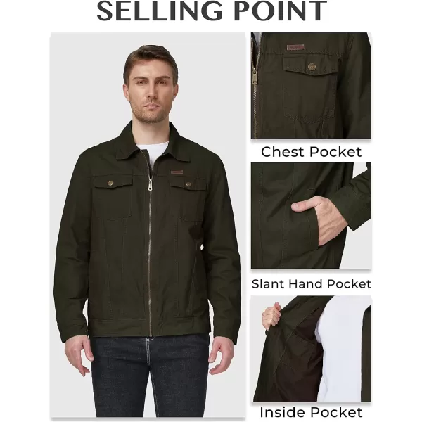 WenVen Mens Casual Canvas Cotton Jacket Lightweight Military Utility JacketArmy Greenn