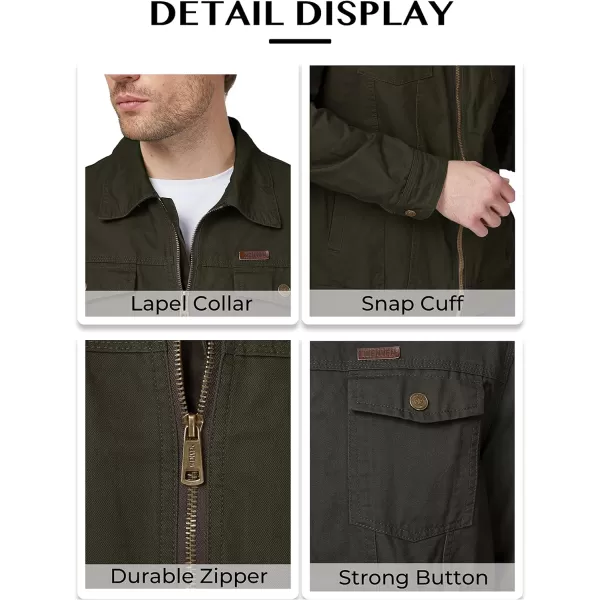 WenVen Mens Casual Canvas Cotton Jacket Lightweight Military Utility JacketArmy Greenn