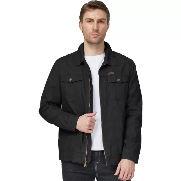 WenVen Mens Casual Canvas Cotton Jacket Lightweight Military Utility JacketBblack