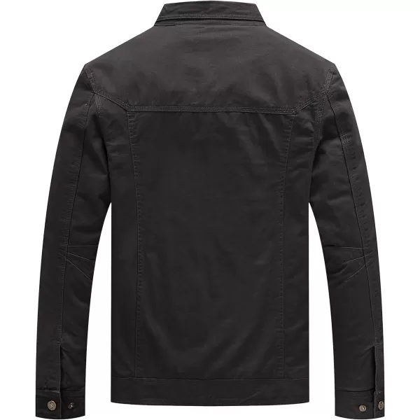 WenVen Mens Casual Canvas Cotton Jacket Lightweight Military Utility JacketBblack