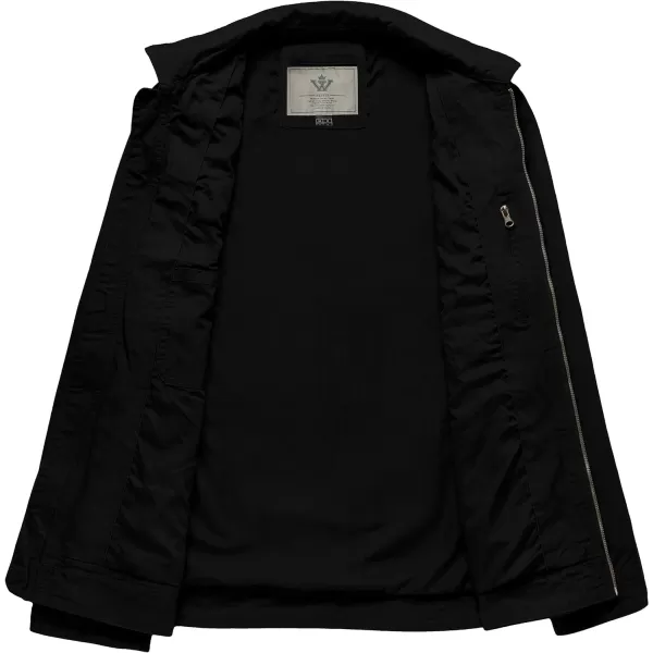 WenVen Mens Casual Canvas Cotton Jacket Lightweight Military Utility JacketBblack