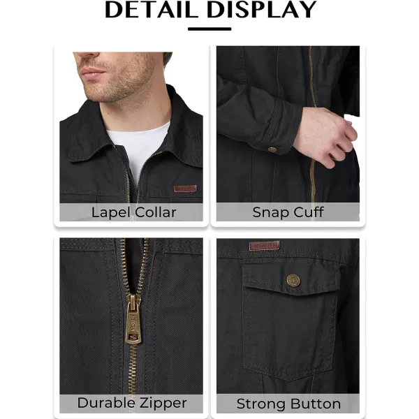 WenVen Mens Casual Canvas Cotton Jacket Lightweight Military Utility JacketBblack
