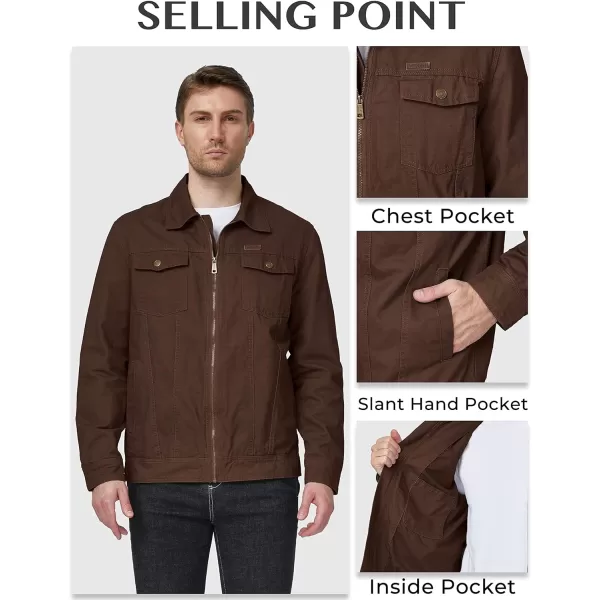 WenVen Mens Casual Canvas Cotton Jacket Lightweight Military Utility JacketCoffee