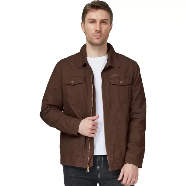 WenVen Mens Casual Canvas Cotton Jacket Lightweight Military Utility JacketCoffee