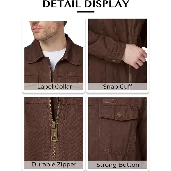 WenVen Mens Casual Canvas Cotton Jacket Lightweight Military Utility JacketCoffee