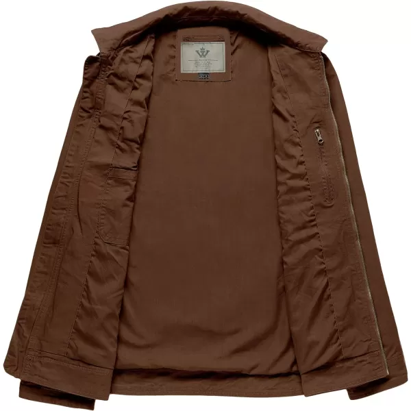 WenVen Mens Casual Canvas Cotton Jacket Lightweight Military Utility JacketCoffee