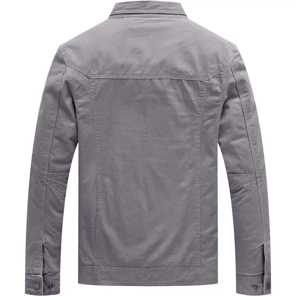 WenVen Mens Casual Canvas Cotton Jacket Lightweight Military Utility JacketLight Grey