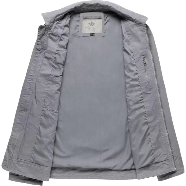WenVen Mens Casual Canvas Cotton Jacket Lightweight Military Utility JacketLight Grey
