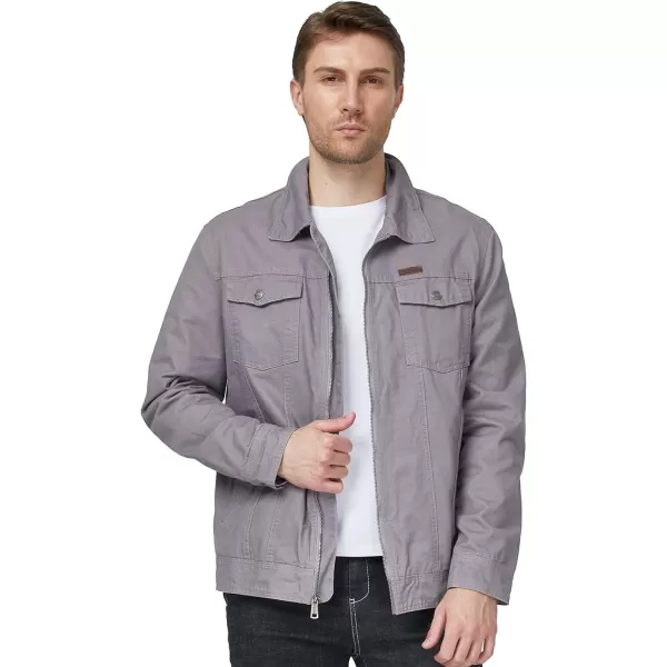 WenVen Mens Casual Canvas Cotton Jacket Lightweight Military Utility JacketLight Grey