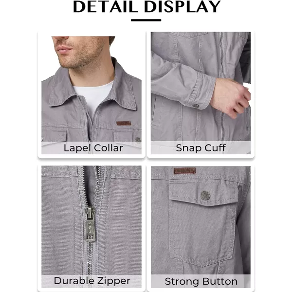 WenVen Mens Casual Canvas Cotton Jacket Lightweight Military Utility JacketLight Grey