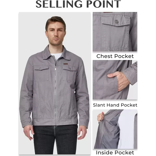 WenVen Mens Casual Canvas Cotton Jacket Lightweight Military Utility JacketLight Grey
