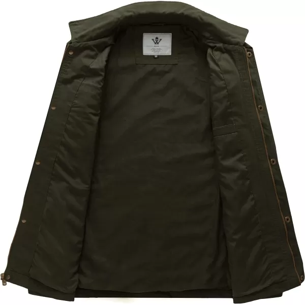 WenVen Mens Casual Canvas Cotton Military Lapel JacketArmy Green