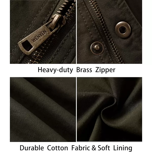 WenVen Mens Casual Canvas Cotton Military Lapel JacketArmy Green