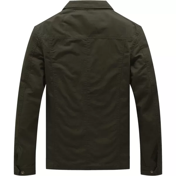 WenVen Mens Casual Canvas Cotton Military Lapel JacketArmy Green