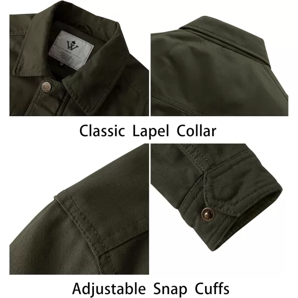 WenVen Mens Casual Canvas Cotton Military Lapel JacketArmy Green