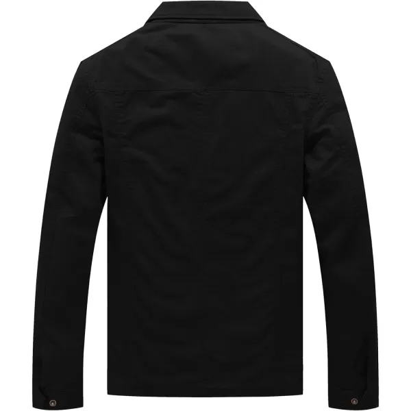 WenVen Mens Casual Canvas Cotton Military Lapel JacketBlack