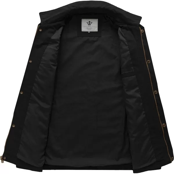 WenVen Mens Casual Canvas Cotton Military Lapel JacketBlack