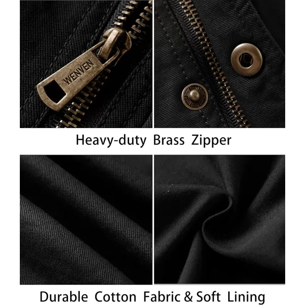 WenVen Mens Casual Canvas Cotton Military Lapel JacketBlack