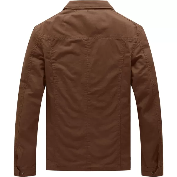 WenVen Mens Casual Canvas Cotton Military Lapel JacketCoffee