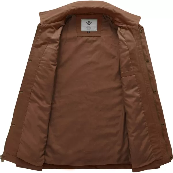 WenVen Mens Casual Canvas Cotton Military Lapel JacketCoffee