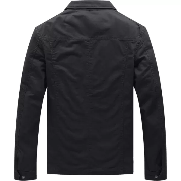 WenVen Mens Casual Canvas Cotton Military Lapel JacketGrey