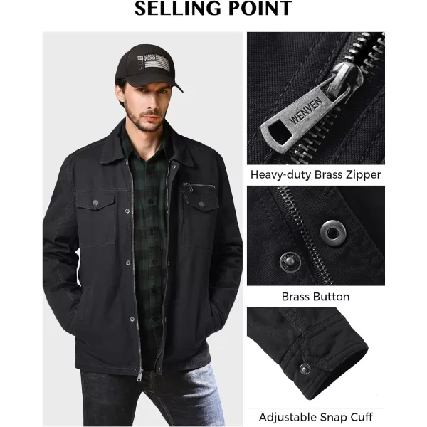 WenVen Mens Casual Canvas Cotton Military Lapel JacketGrey