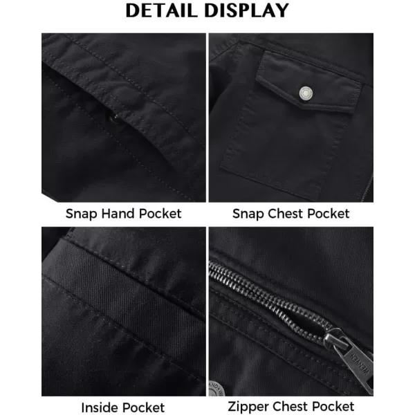 WenVen Mens Casual Canvas Cotton Military Lapel JacketGrey