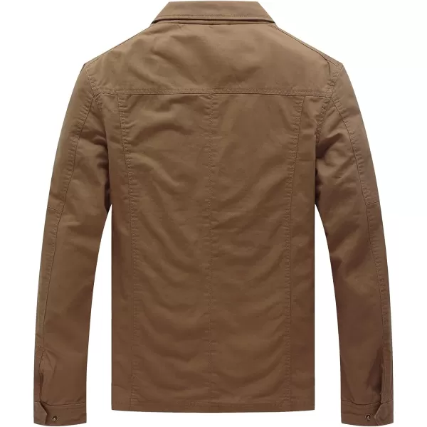 WenVen Mens Casual Canvas Cotton Military Lapel JacketKhaki