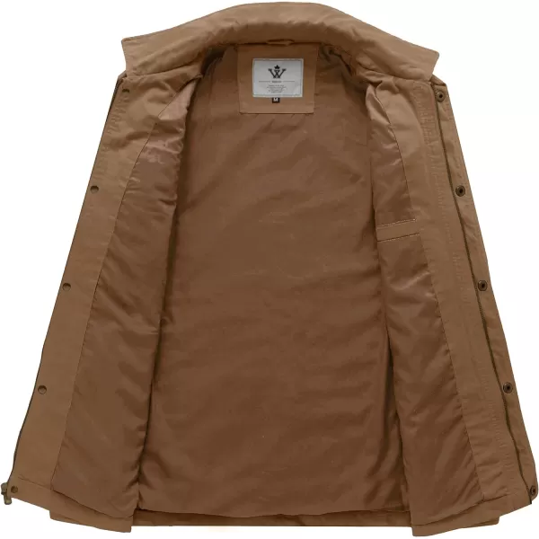 WenVen Mens Casual Canvas Cotton Military Lapel JacketKhaki