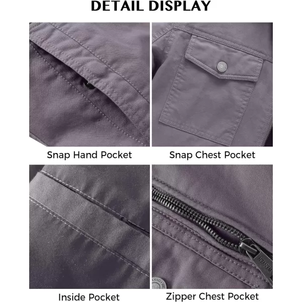 WenVen Mens Casual Canvas Cotton Military Lapel JacketLight Grey
