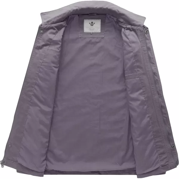 WenVen Mens Casual Canvas Cotton Military Lapel JacketLight Grey