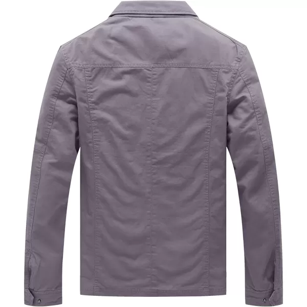WenVen Mens Casual Canvas Cotton Military Lapel JacketLight Grey