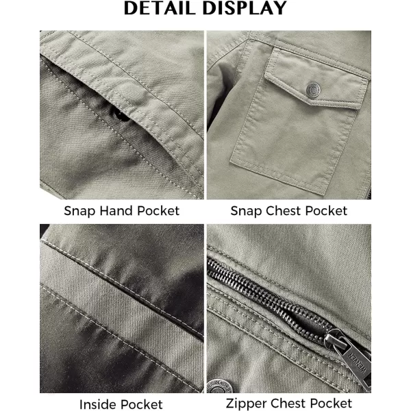 WenVen Mens Casual Canvas Cotton Military Lapel JacketLight Olive