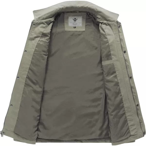 WenVen Mens Casual Canvas Cotton Military Lapel JacketLight Olive