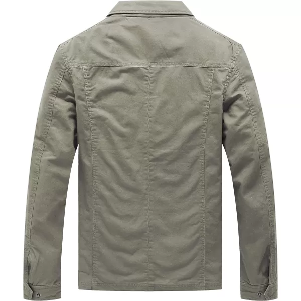WenVen Mens Casual Canvas Cotton Military Lapel JacketLight Olive