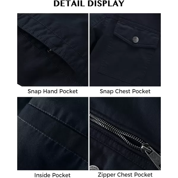 WenVen Mens Casual Canvas Cotton Military Lapel JacketNavy