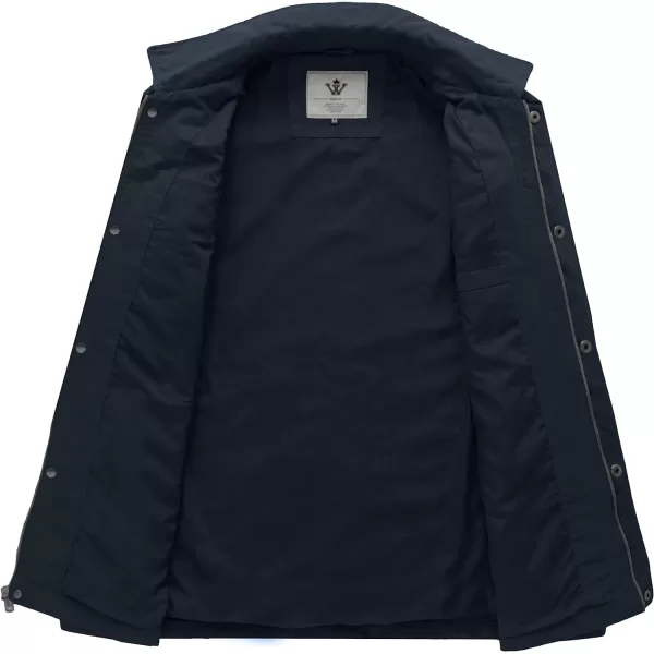 WenVen Mens Casual Canvas Cotton Military Lapel JacketNavy