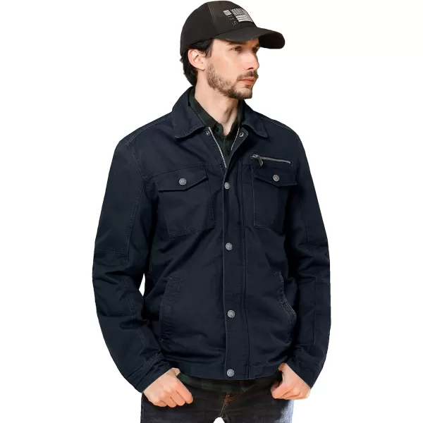 WenVen Mens Casual Canvas Cotton Military Lapel JacketNavy