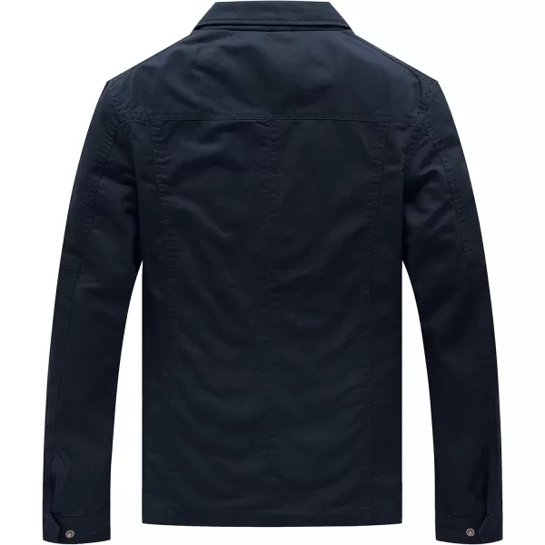 WenVen Mens Casual Canvas Cotton Military Lapel JacketNavy