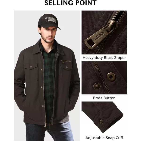 WenVen Mens Casual Canvas Cotton Military Lapel JacketTobacco