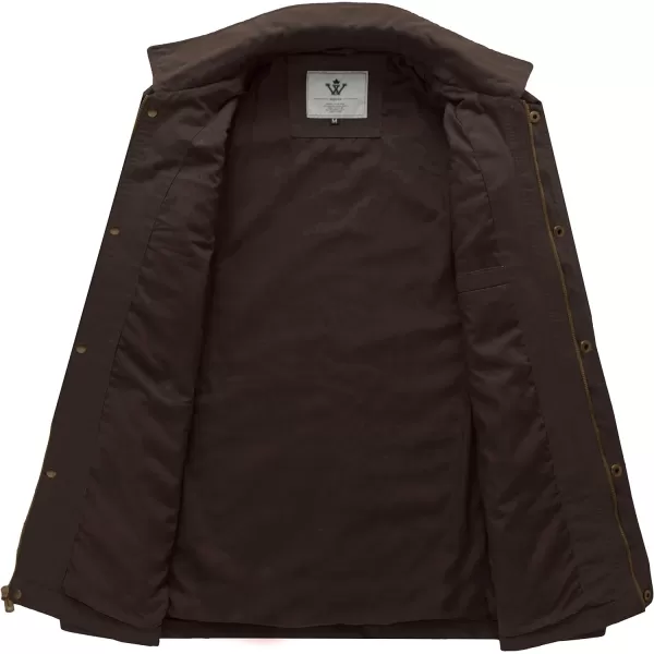 WenVen Mens Casual Canvas Cotton Military Lapel JacketTobacco