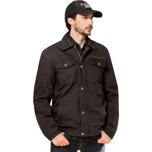 WenVen Mens Casual Canvas Cotton Military Lapel JacketTobacco