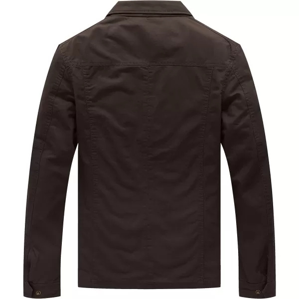 WenVen Mens Casual Canvas Cotton Military Lapel JacketTobacco