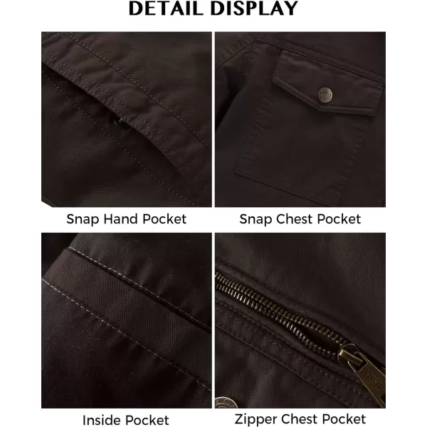 WenVen Mens Casual Canvas Cotton Military Lapel JacketTobacco
